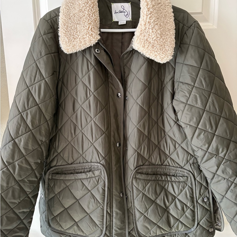 Sam Edelman Olive Puffer Jacket with Cream Collar